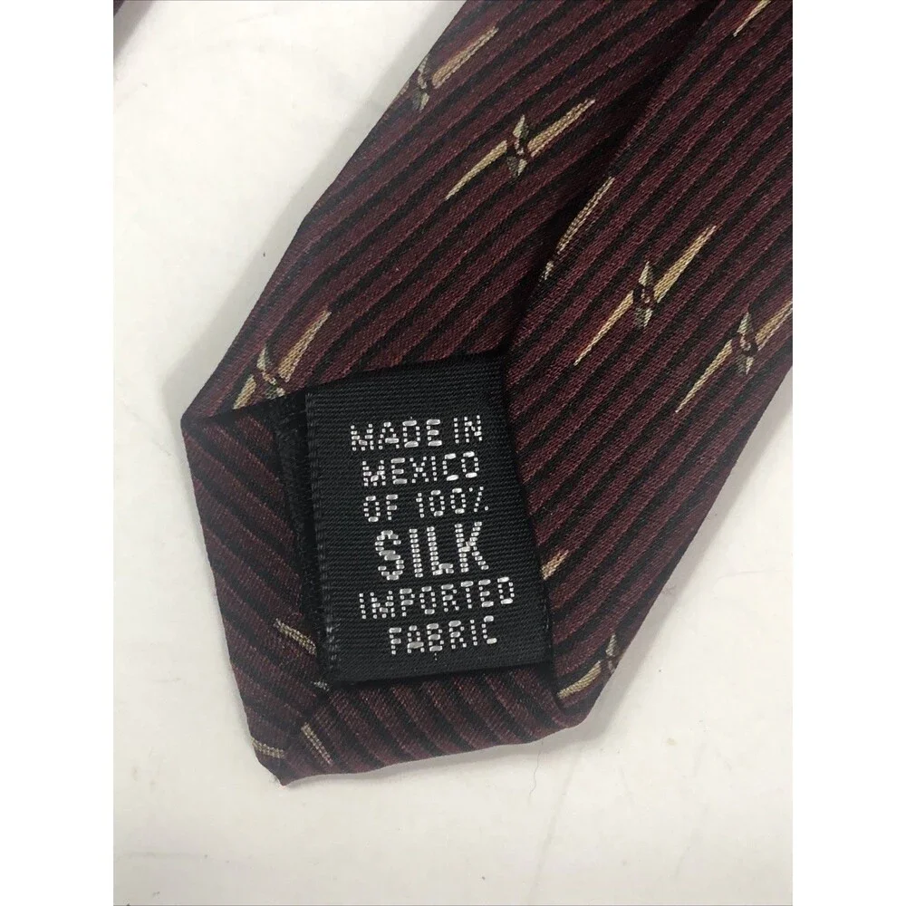 Graham & Lockwood Necktie Silk Red Burgundy Stiped with Gold bolts Rare Defect